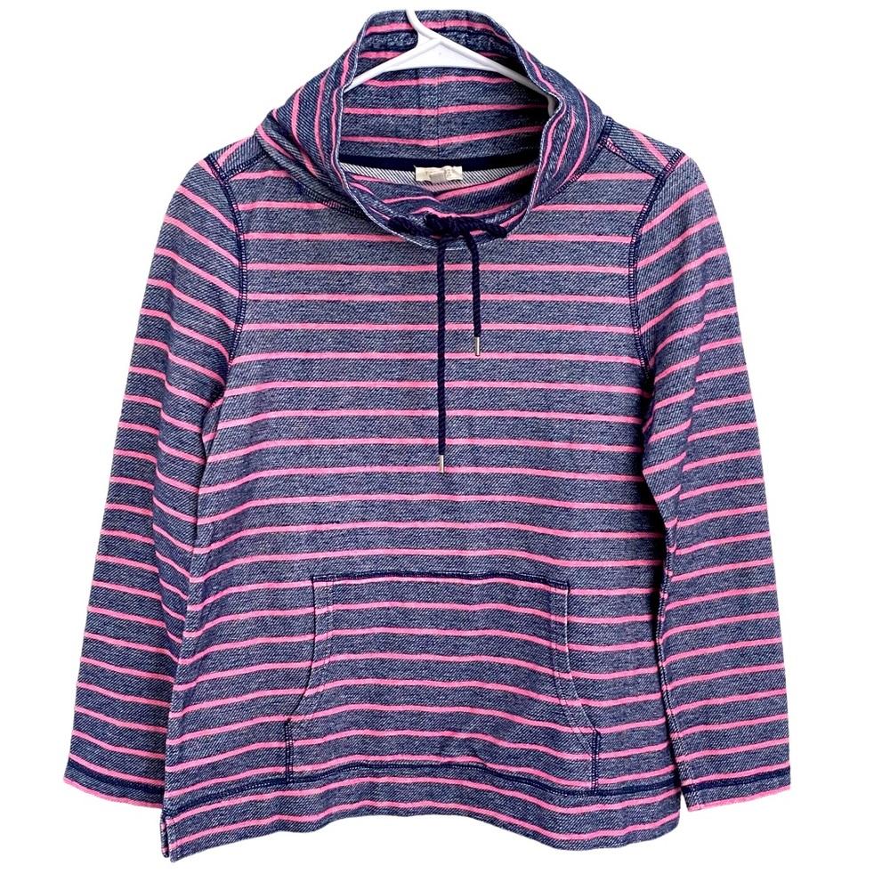 talbots navy and pink striped cowl neck long sleeve pull over petite